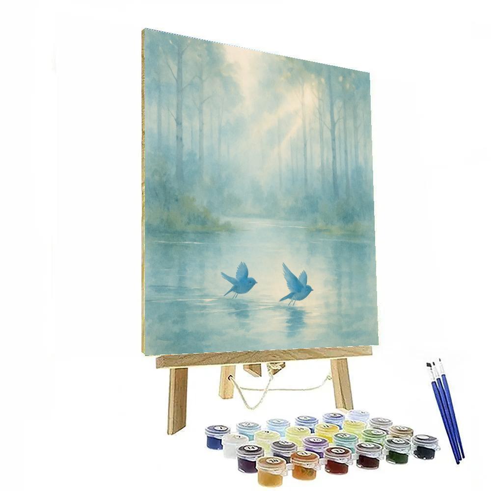 Misty Bluebird Morning Pond painting number kit
