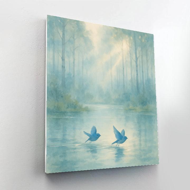 Misty Bluebird Morning Pond painting number kit