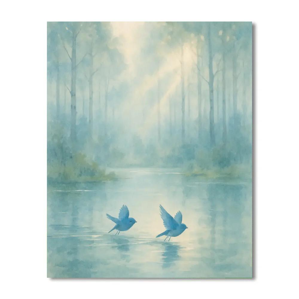Misty Bluebird Morning Pond painting number kit