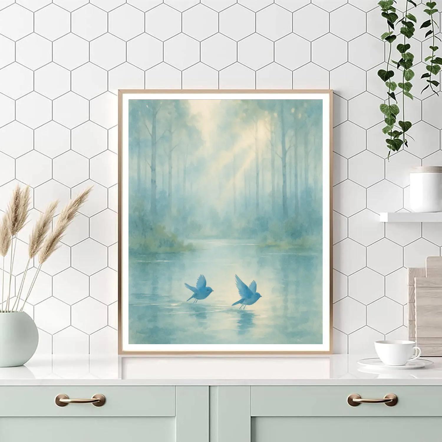 Misty Bluebird Morning Pond painting number kit