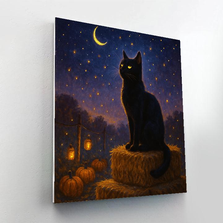 Black Cat Stargazer On The Hay Bale Throne Number painting