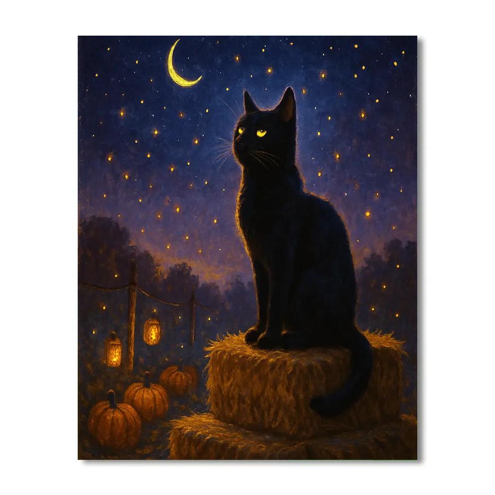 Black Cat Stargazer On The Hay Bale Throne Number painting