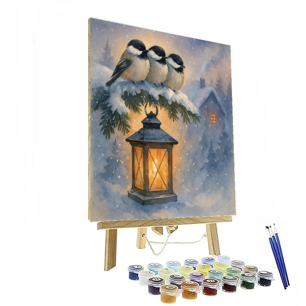 Snow Lantern Chickadees DIY paint by numbers