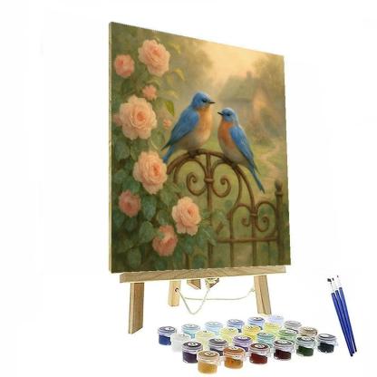Garden Gate Bluebirds At Dawn Painting by numbers kit