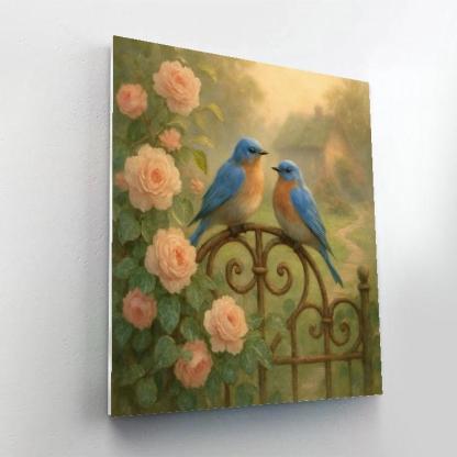 Garden Gate Bluebirds At Dawn Painting by numbers kit