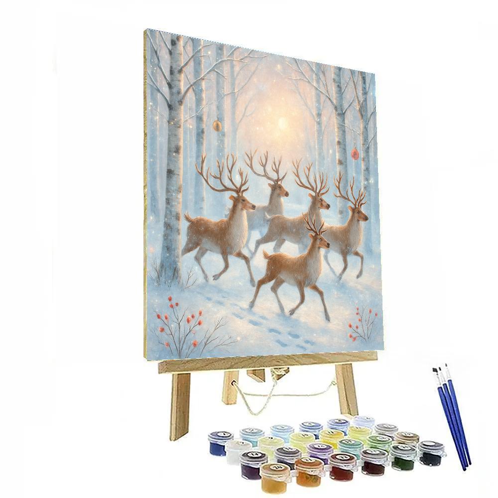 Reindeer Trail Through Crystal Birch Painting by numbers kit