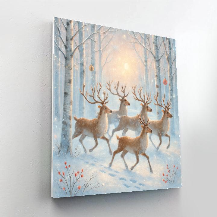 Reindeer Trail Through Crystal Birch Painting by numbers kit