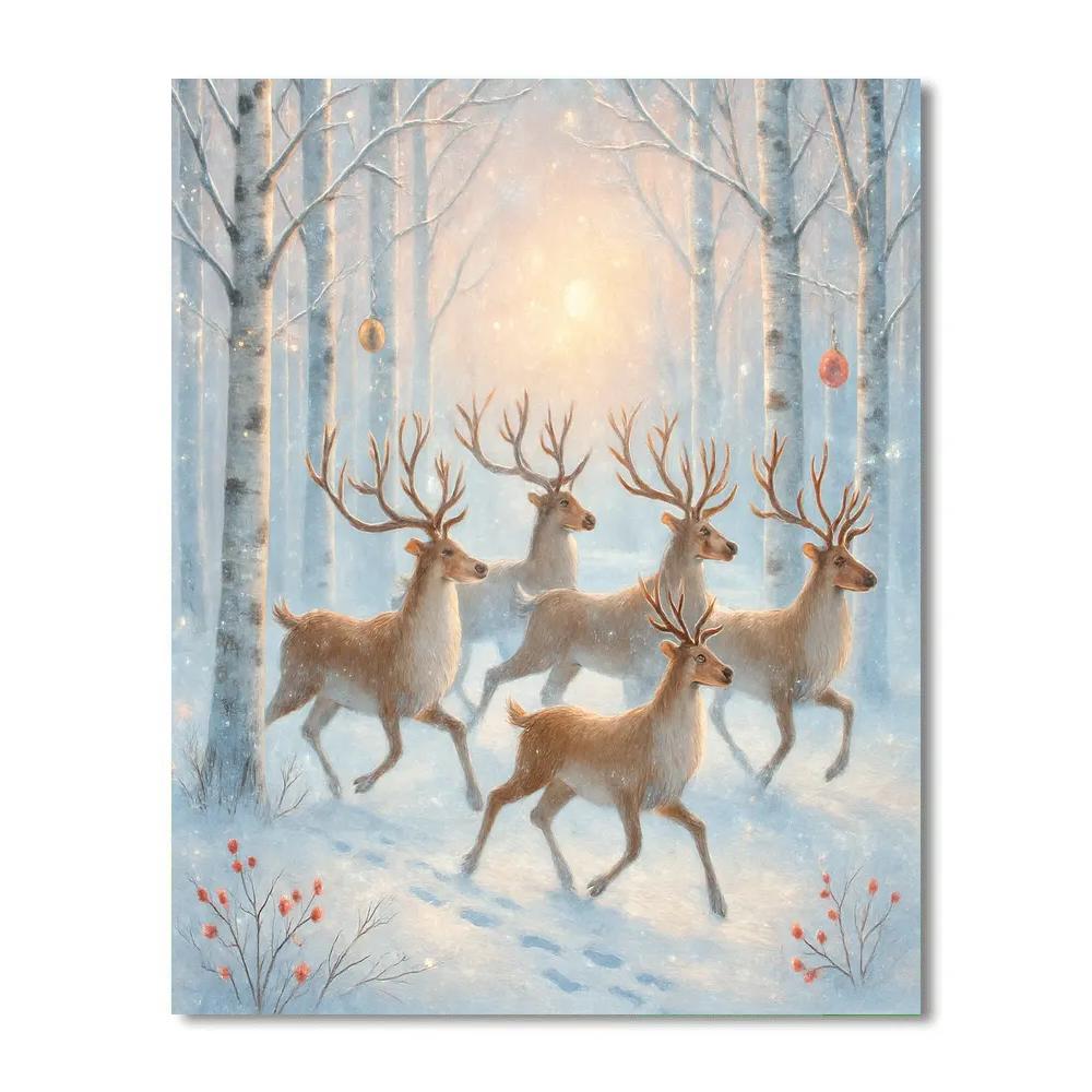 Reindeer Trail Through Crystal Birch Painting by numbers kit