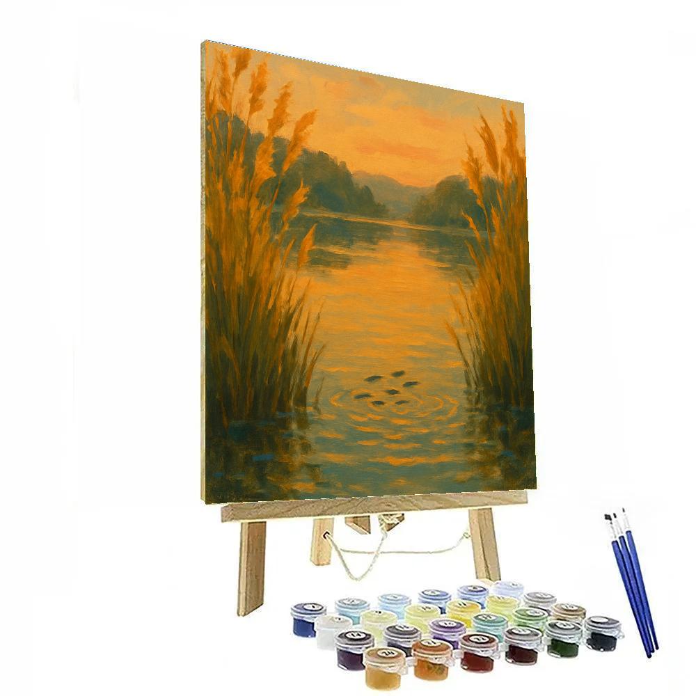 Golden Reed Glow At Dusk Lagoon Paint by numbers kits