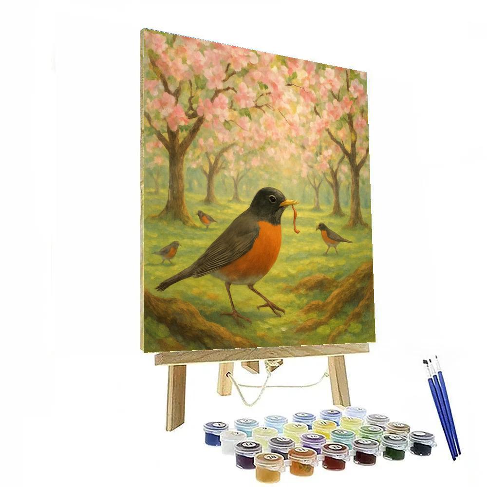 Apple Orchard Robins In Early Spring Number painting