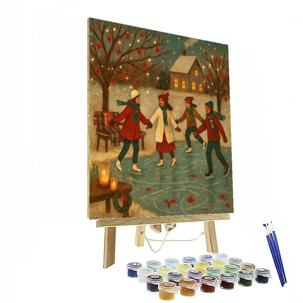 Candlelit Skaters On The Frozen Orchard Pond painting number kit