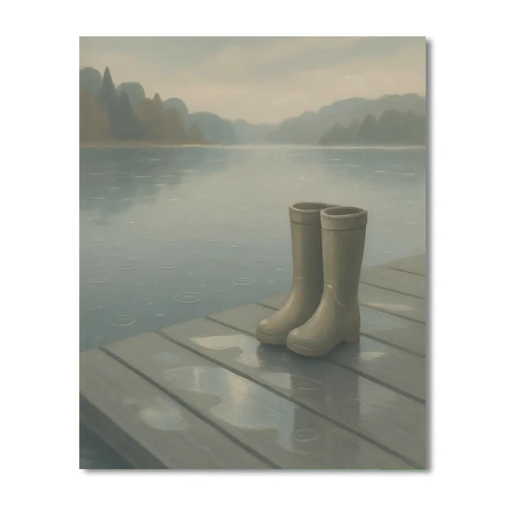 Rainkissed Dock Under Soft Gray Sky painting number kit