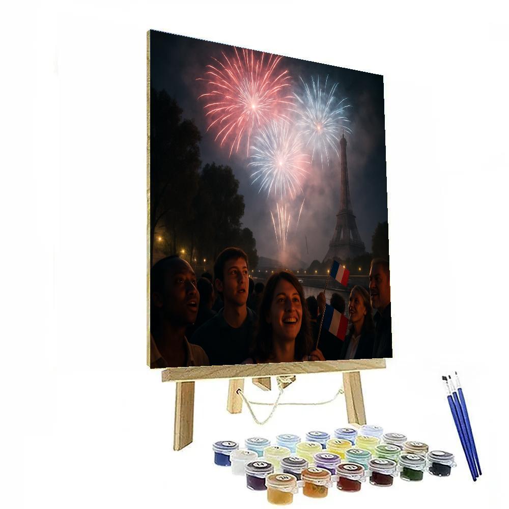Bastille Day Fireworks Over Paris Crowd Numbered painting kits