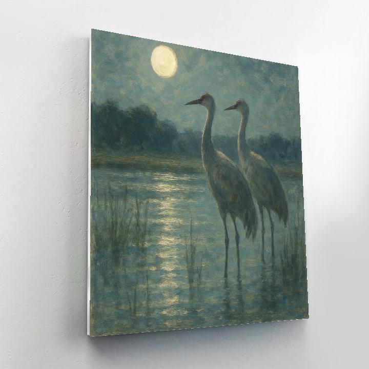 Moonlit Marsh Cranes painting number kit