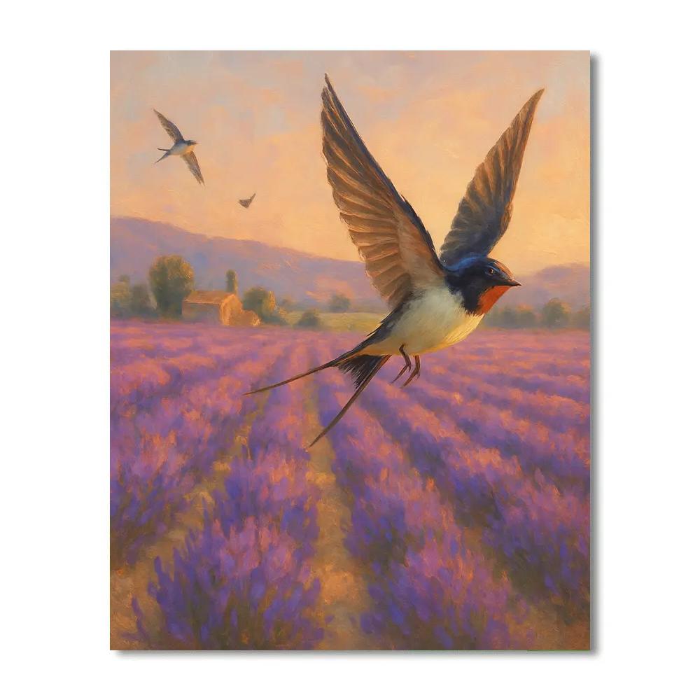 Lavender Field Swallows In Flight paint by numbers