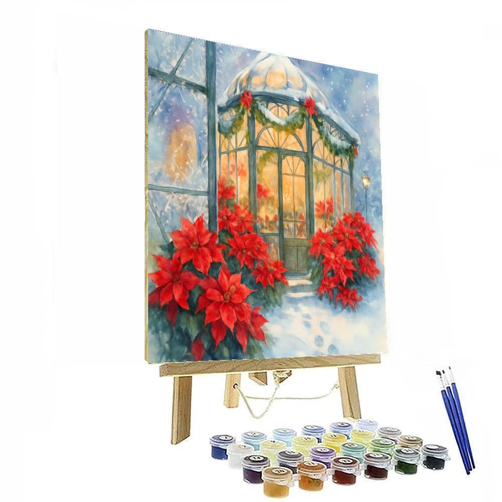 Snowy Conservatory Of Poinsettias Painting by numbers kit