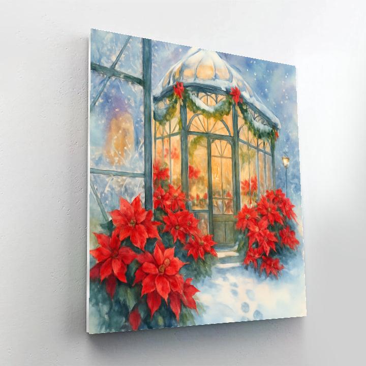 Snowy Conservatory Of Poinsettias Painting by numbers kit