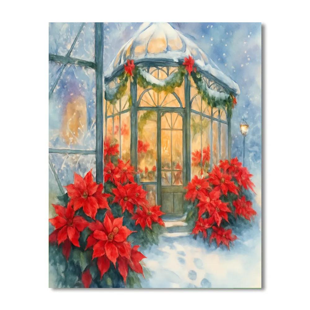 Snowy Conservatory Of Poinsettias Painting by numbers kit