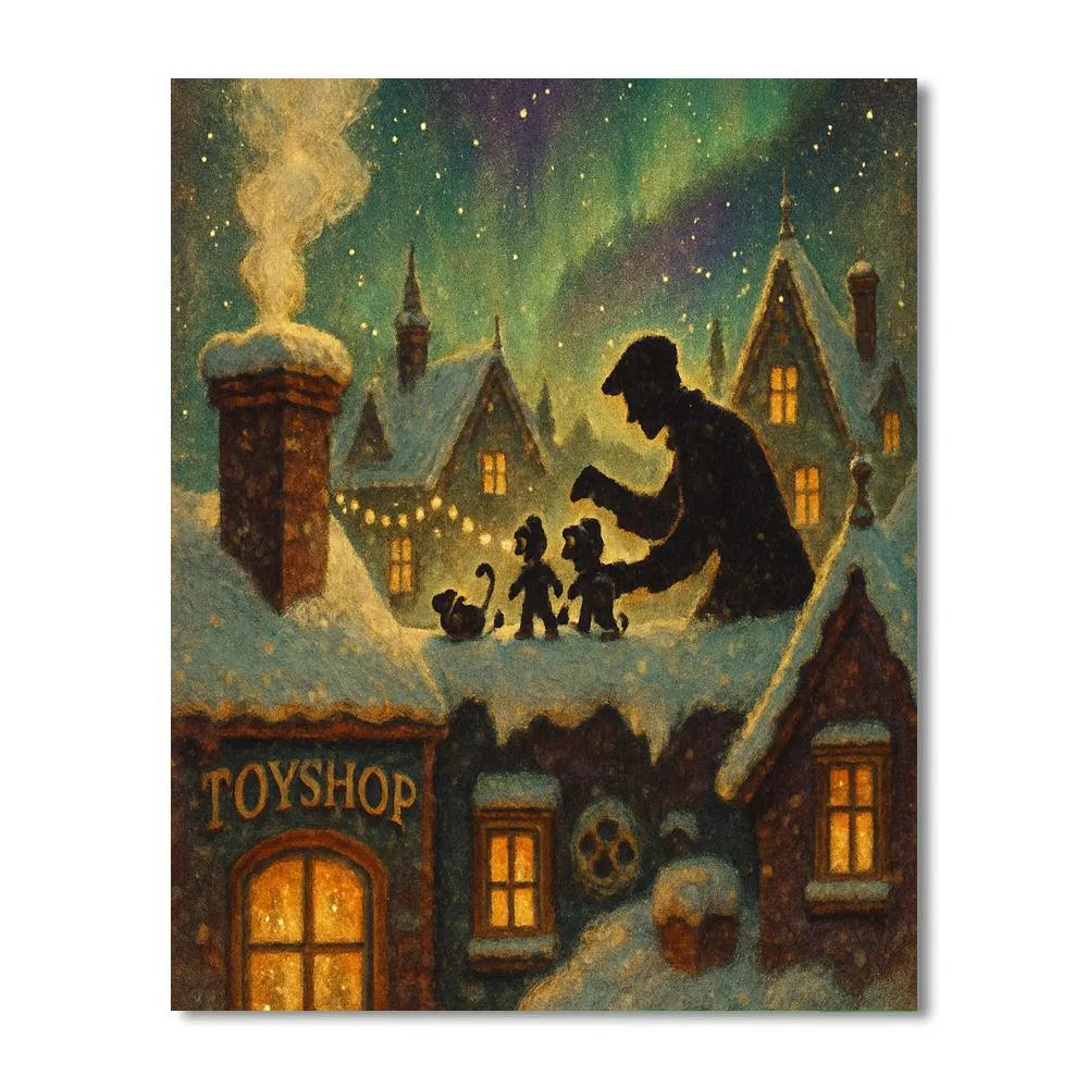Aurora Over The Toymakers Rooftops paint by color