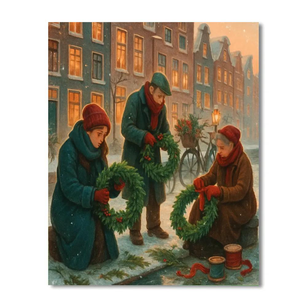 The Wreath Makers Winter Canal paint by numbers