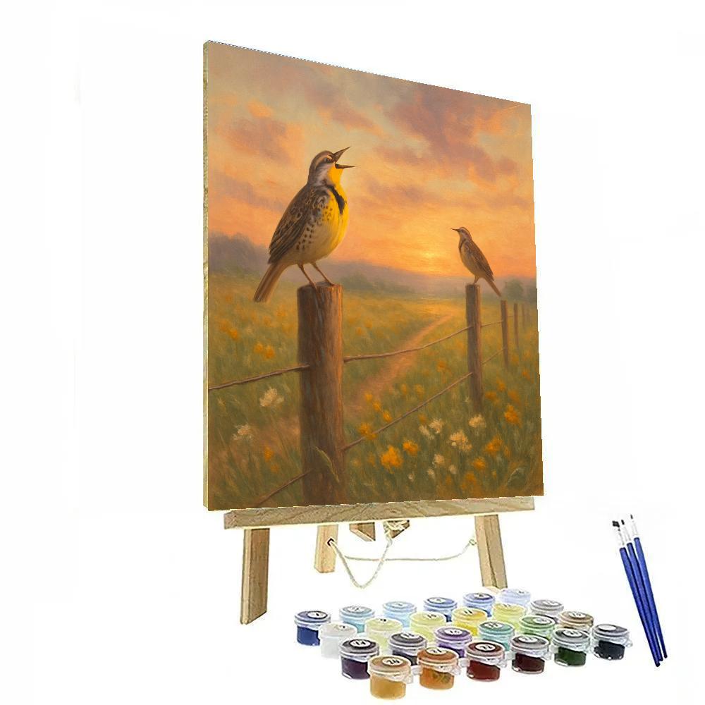 Golden Meadow Larks At Sunset Painting by numbers kit