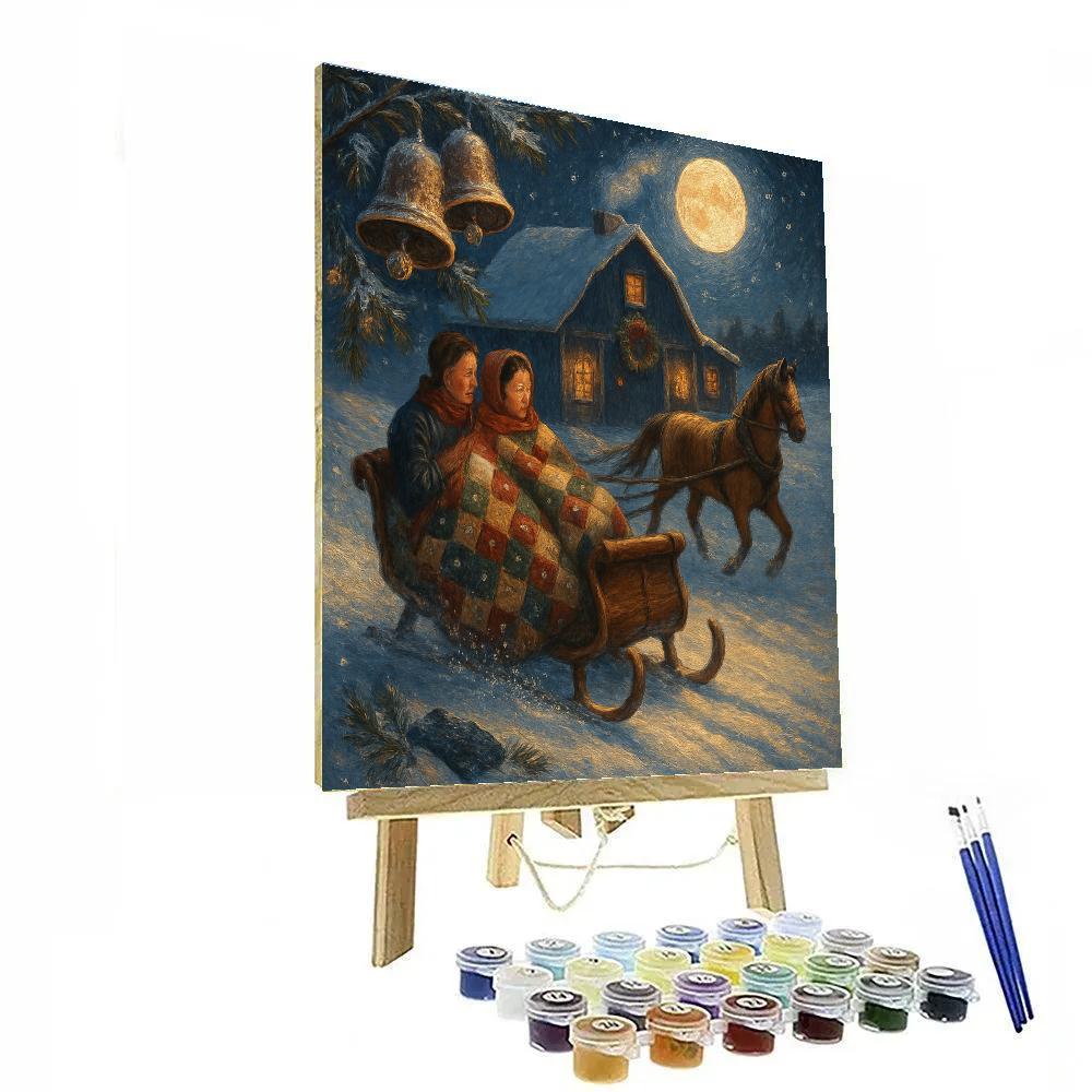 Moonlit Sled Ride Past The Bell Farm Paint by numbers kits