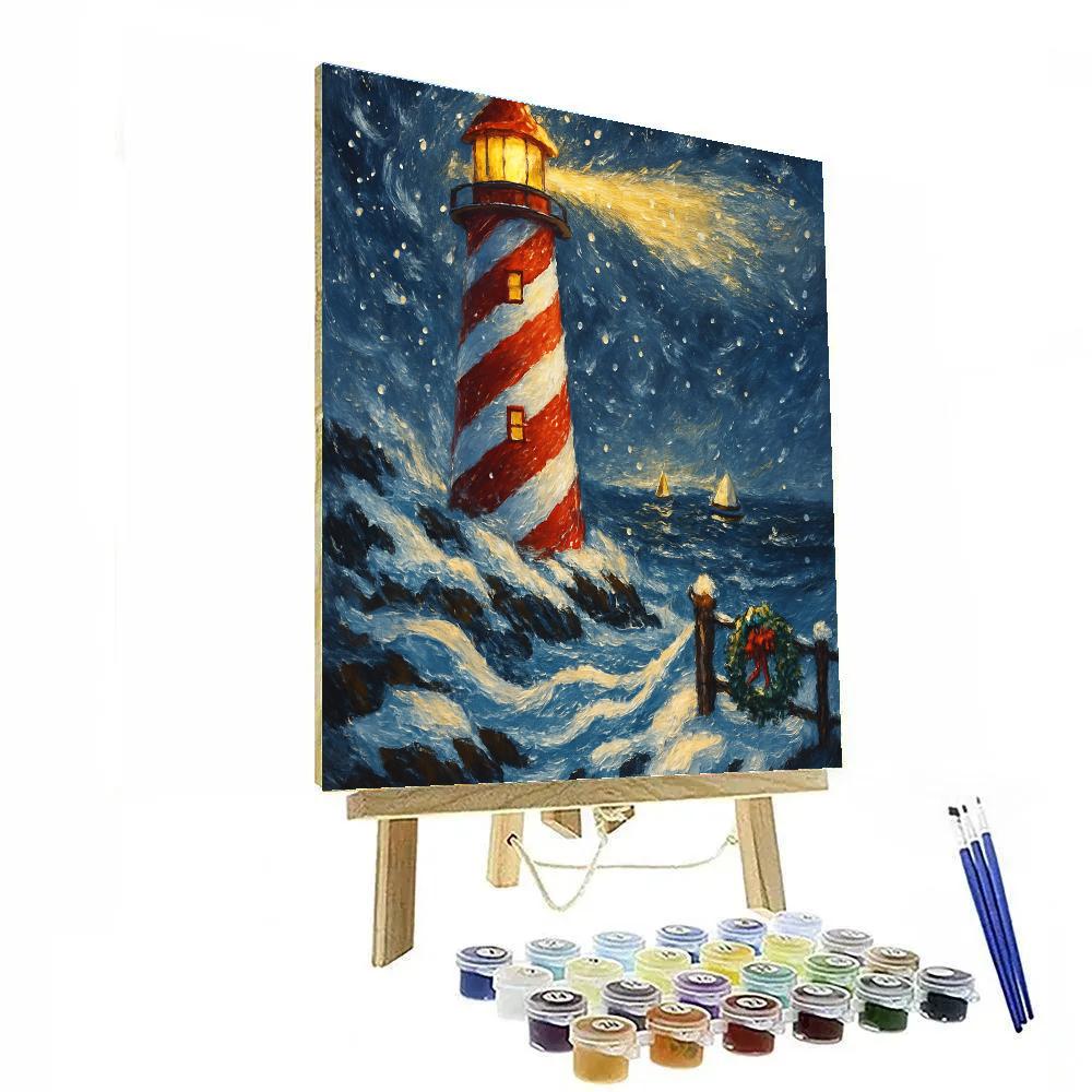 Peppermint Lighthouse Snowstorm painting number kit