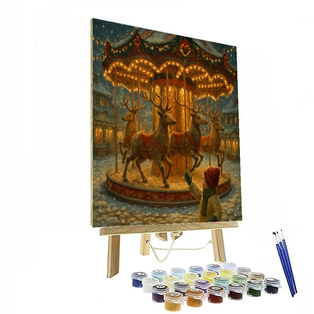 Carousel Of Wooden Reindeer painting number kit