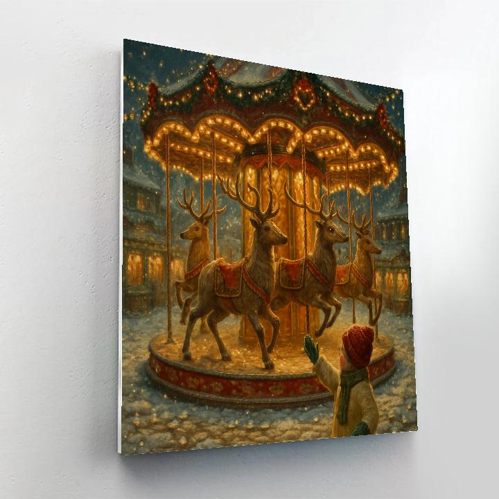 Carousel Of Wooden Reindeer painting number kit