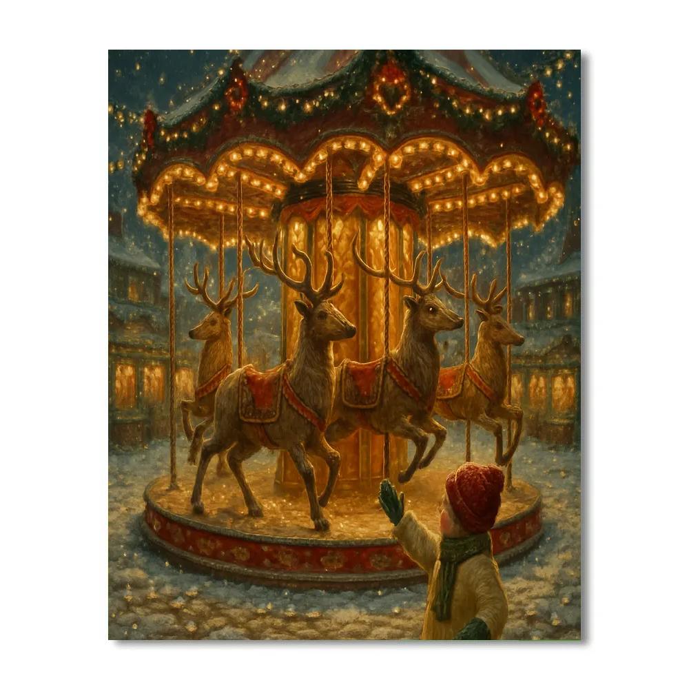 Carousel Of Wooden Reindeer painting number kit