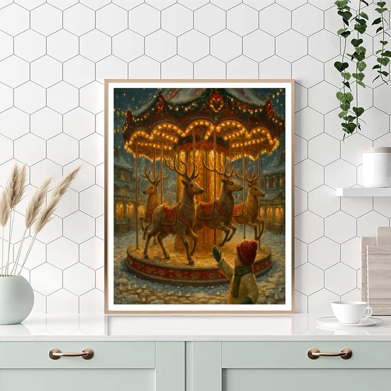 Carousel Of Wooden Reindeer painting number kit