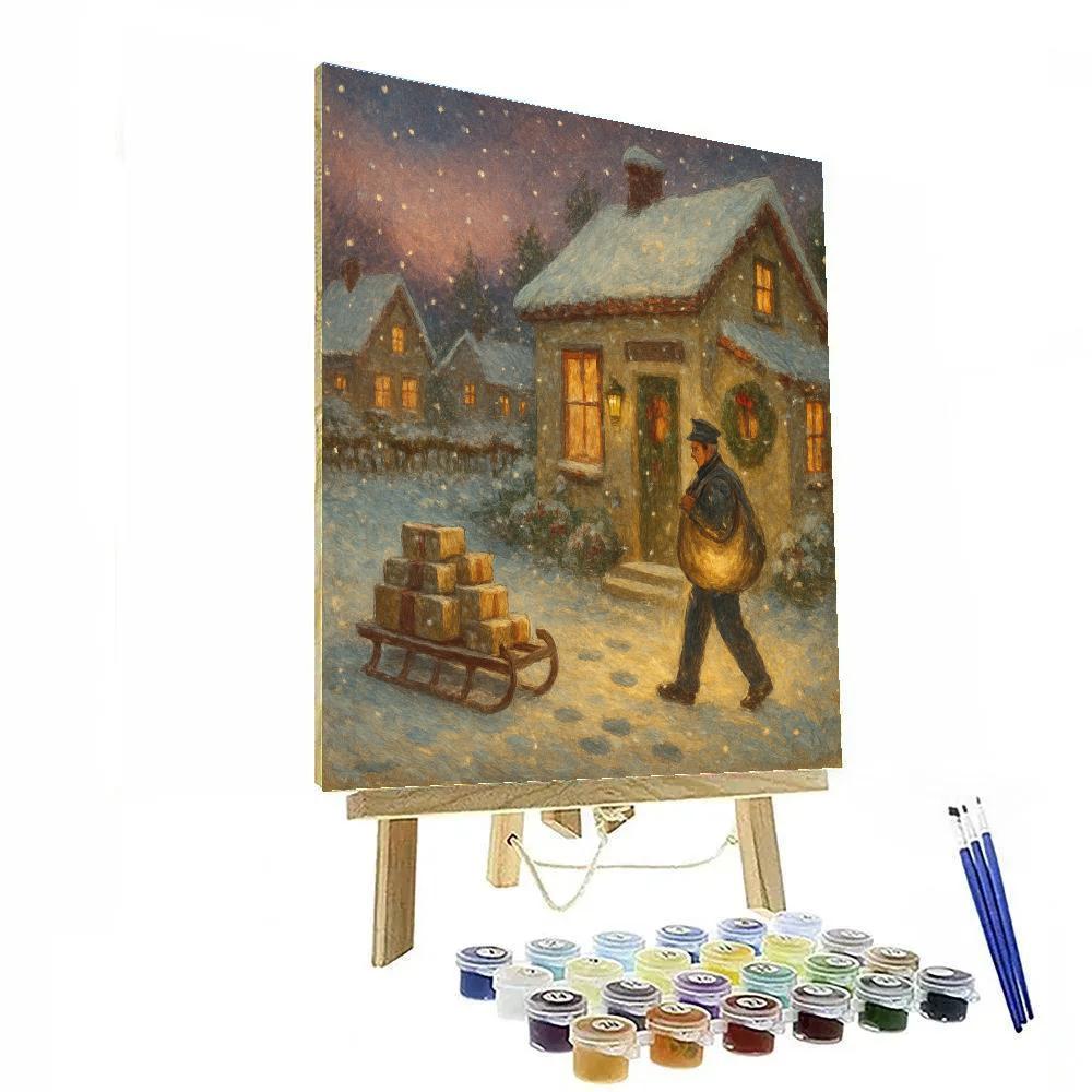 Winter Post Office With Glowing Mailbag Numbered painting kits