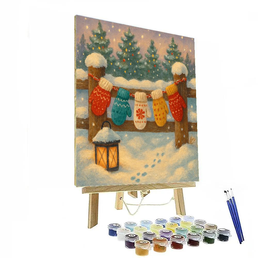 Mitten Garland Along The Woodland Fence Painting by numbers kit