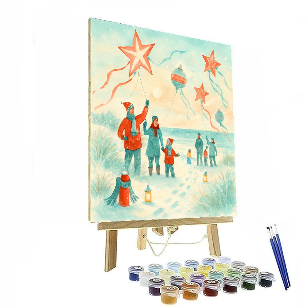 Holiday Kites Above The Snowy Dunes paint by number