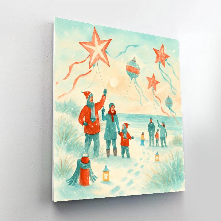 Holiday Kites Above The Snowy Dunes paint by number
