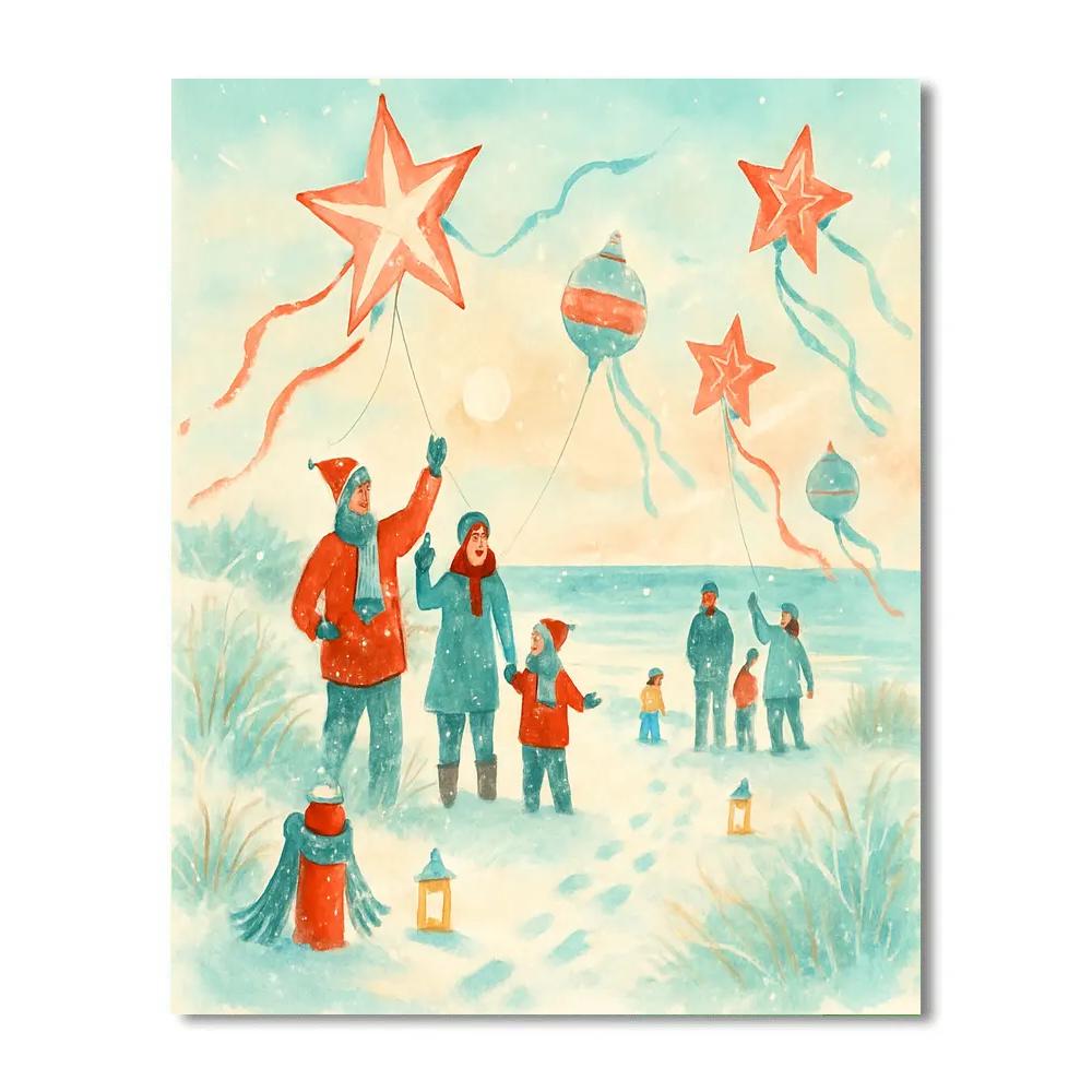 Holiday Kites Above The Snowy Dunes paint by number