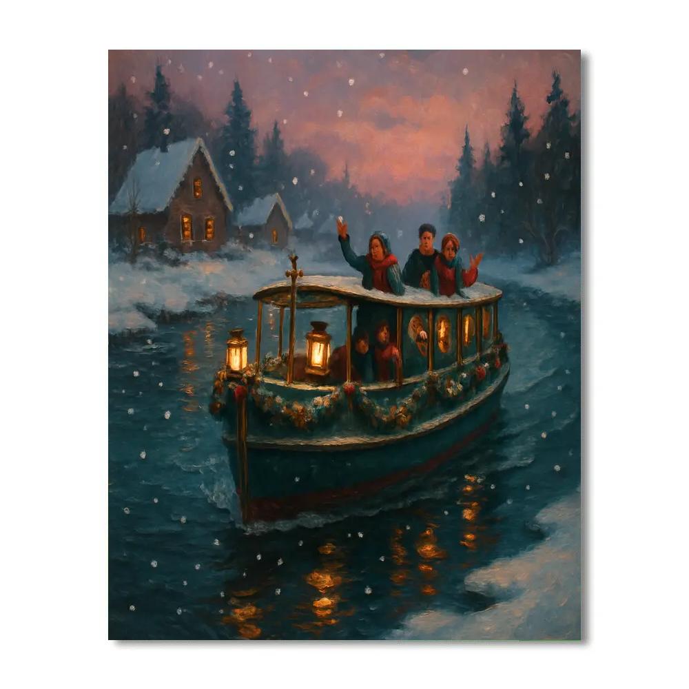 Winter Riverboat With Garland Rails DIY paint by numbers