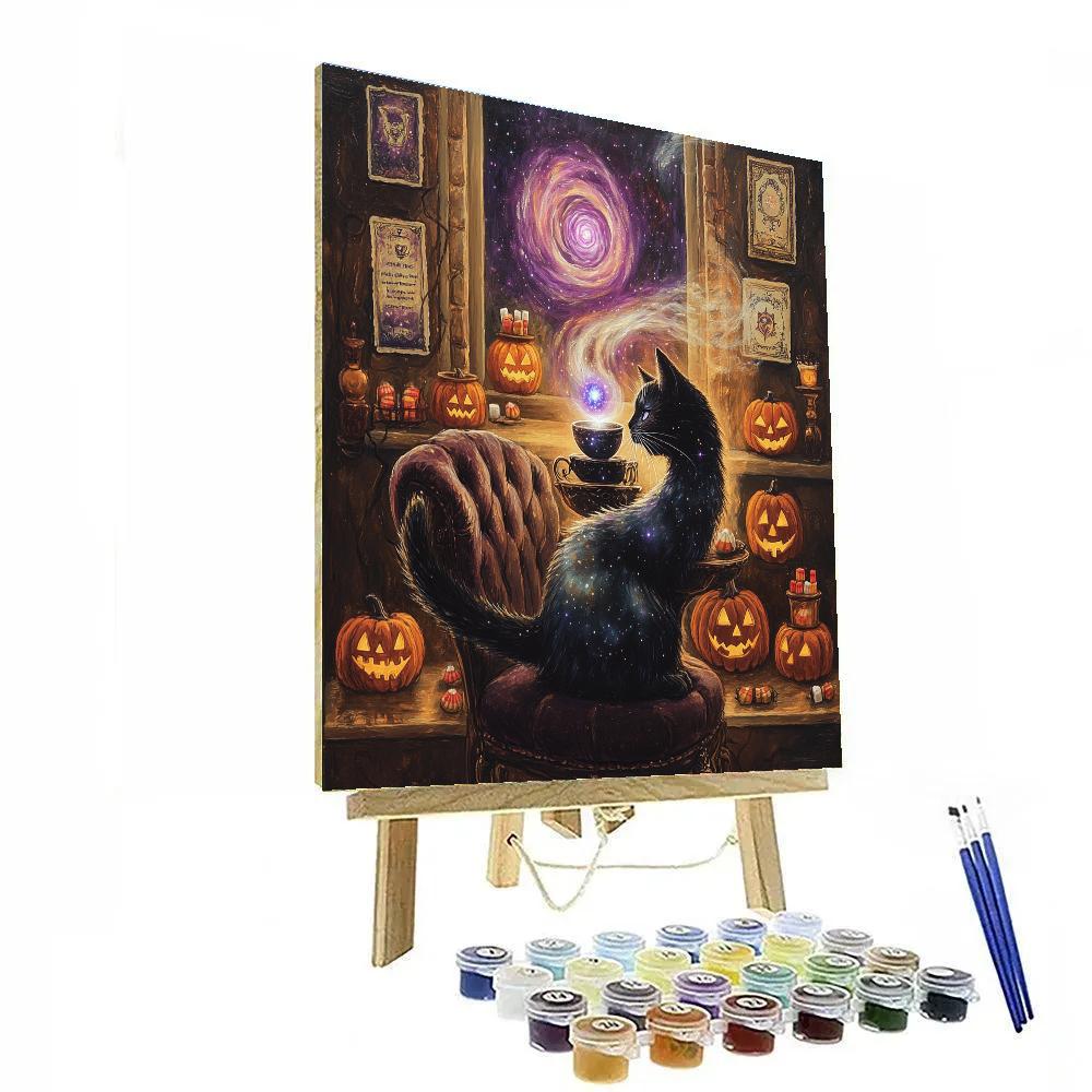 Midnight Tea With Halloween Astral Cat paint by number