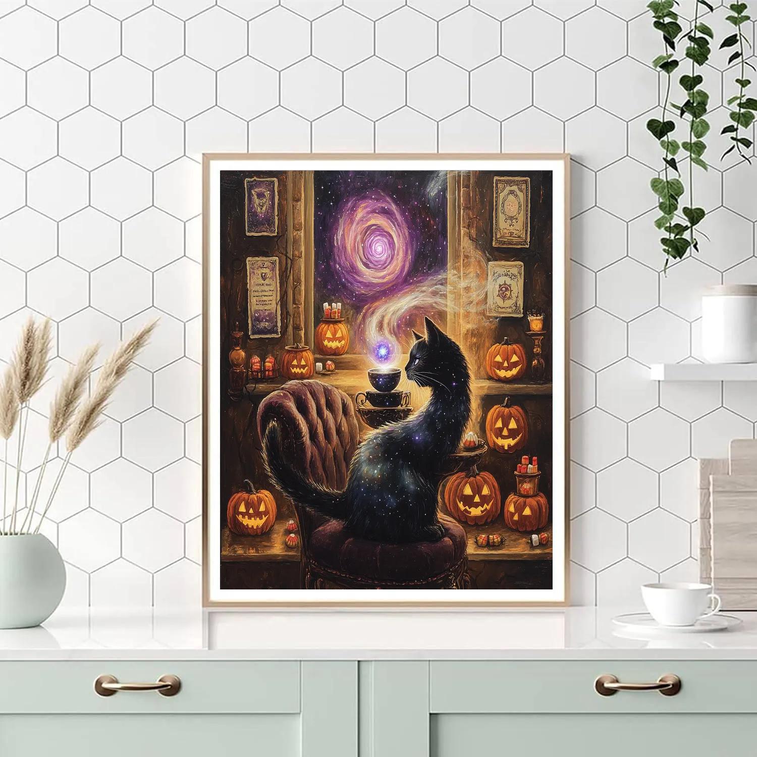 Midnight Tea With Halloween Astral Cat paint by number