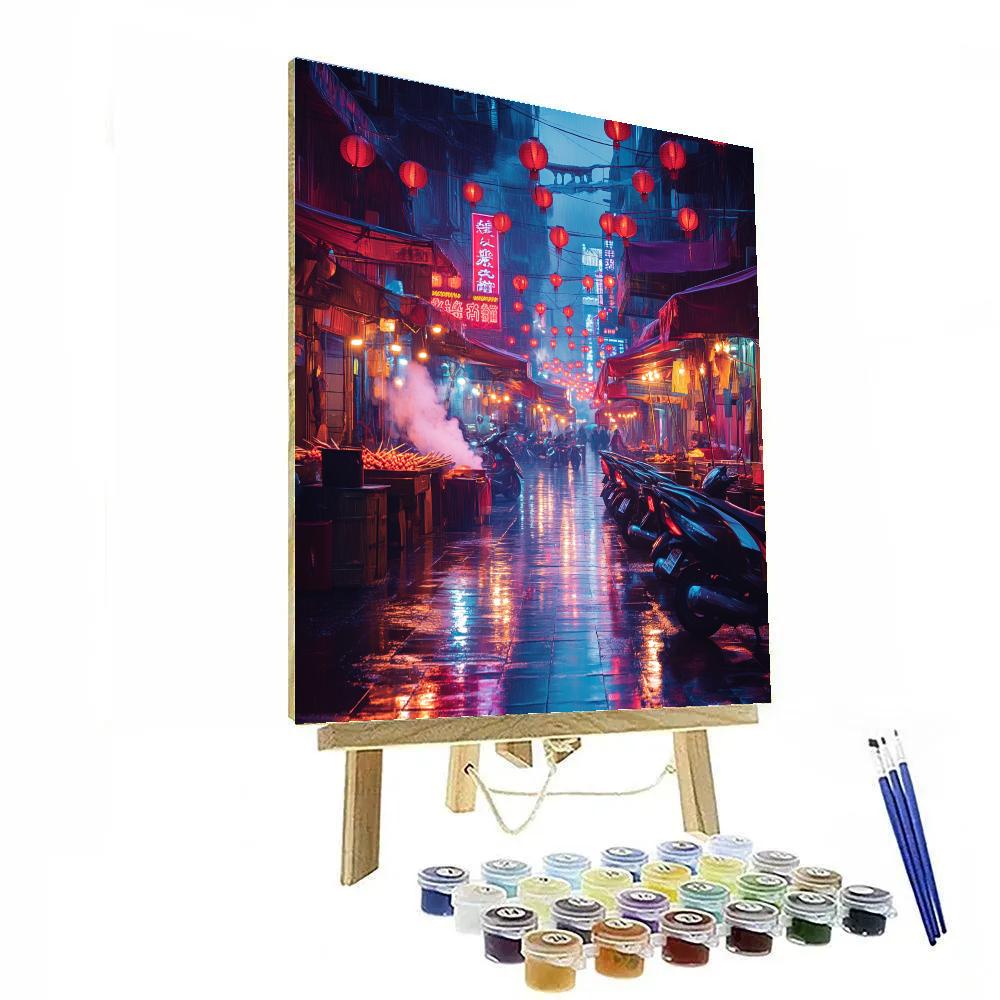Neon Night Market Lanes Of Raohe Street Taipei Taiwan DIY paint by numbers