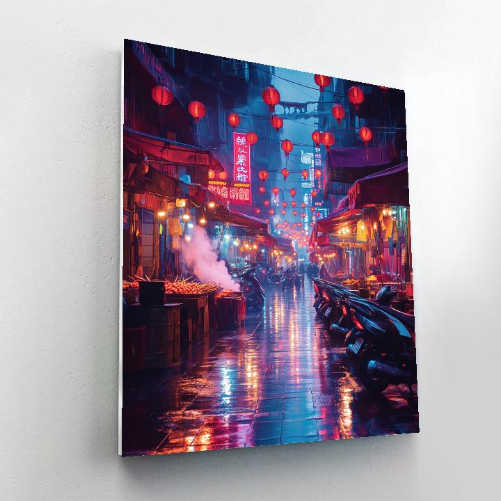 Neon Night Market Lanes Of Raohe Street Taipei Taiwan DIY paint by numbers