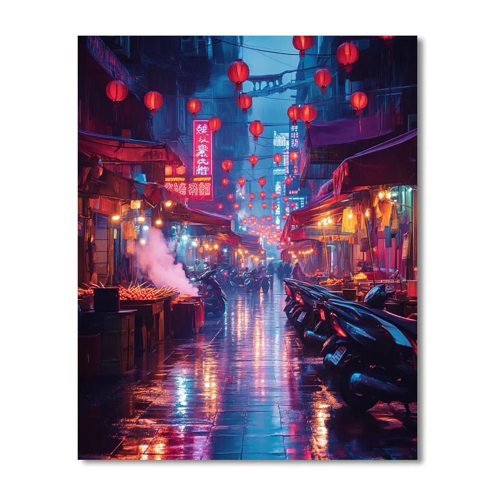 Neon Night Market Lanes Of Raohe Street Taipei Taiwan DIY paint by numbers
