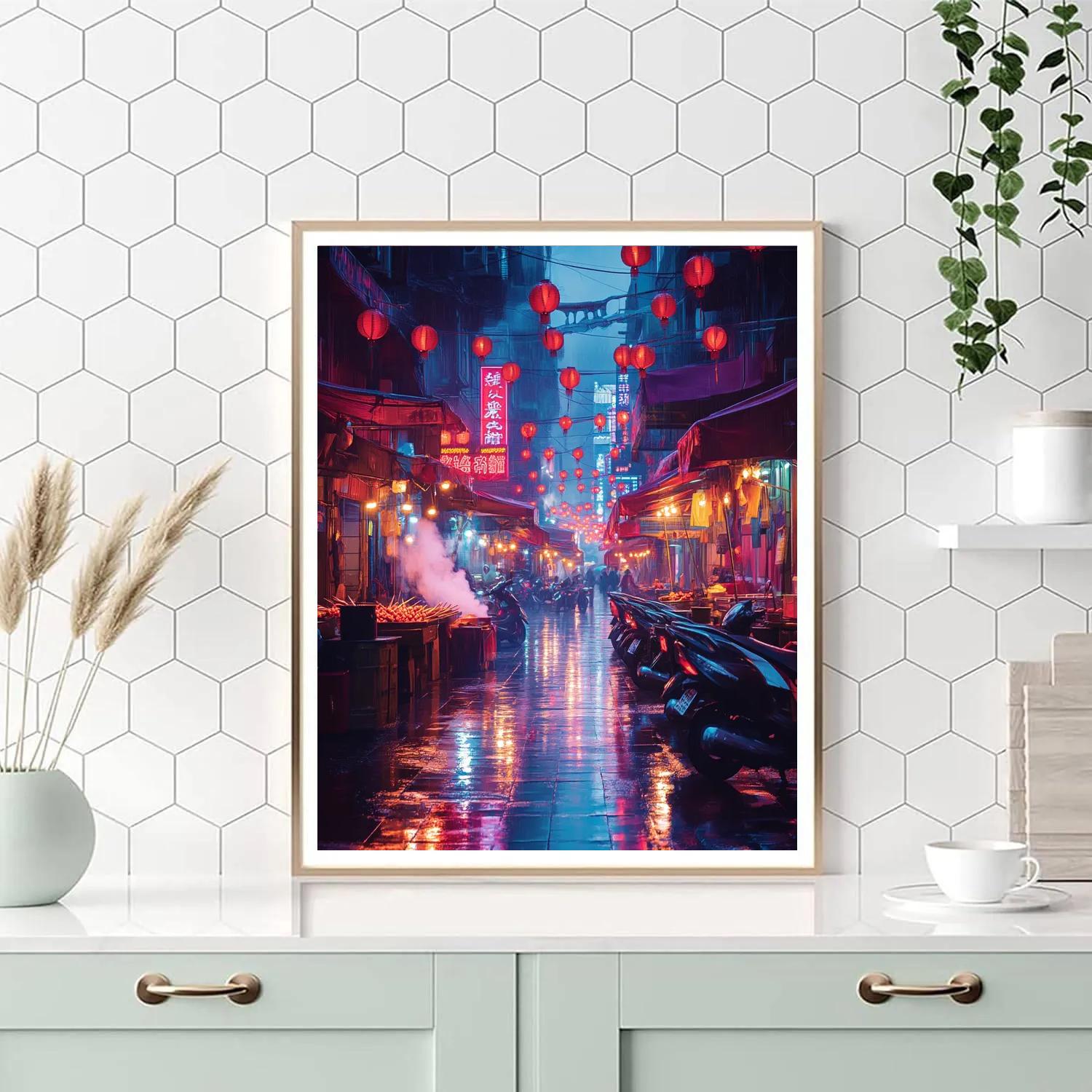 Neon Night Market Lanes Of Raohe Street Taipei Taiwan DIY paint by numbers