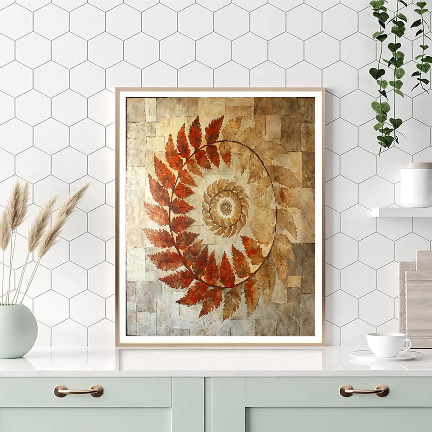 Michelangelo Inspired Fossil Fern Spiral In Limestone Light painting number kit