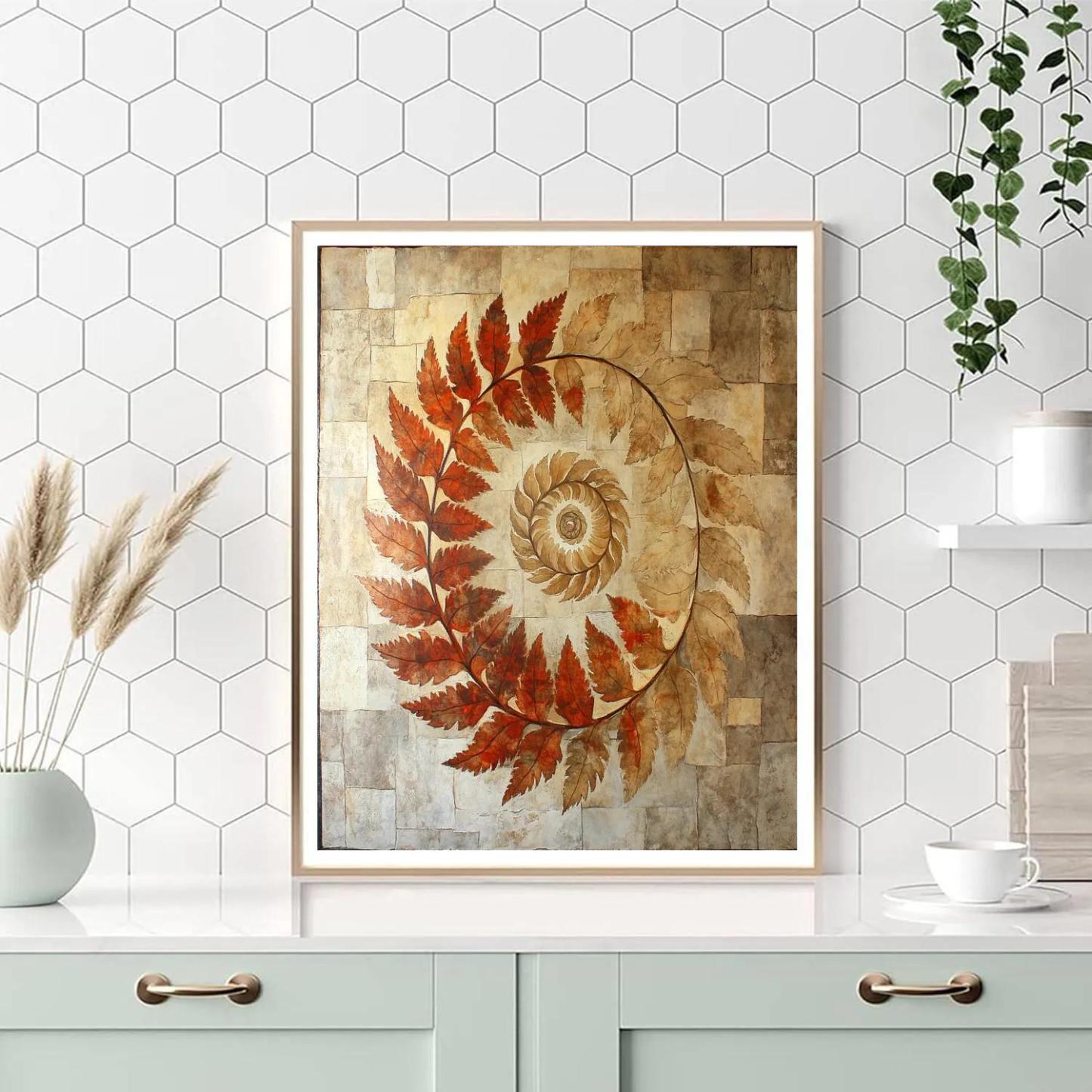 Michelangelo Inspired Fossil Fern Spiral In Limestone Light painting number kit