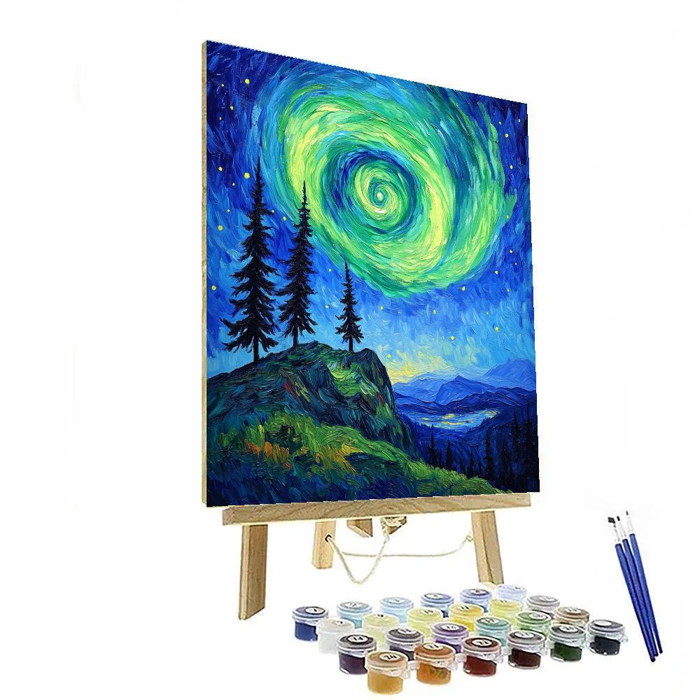 Van Gogh Inspired Aurora Over Cypress Ridge painting number kit