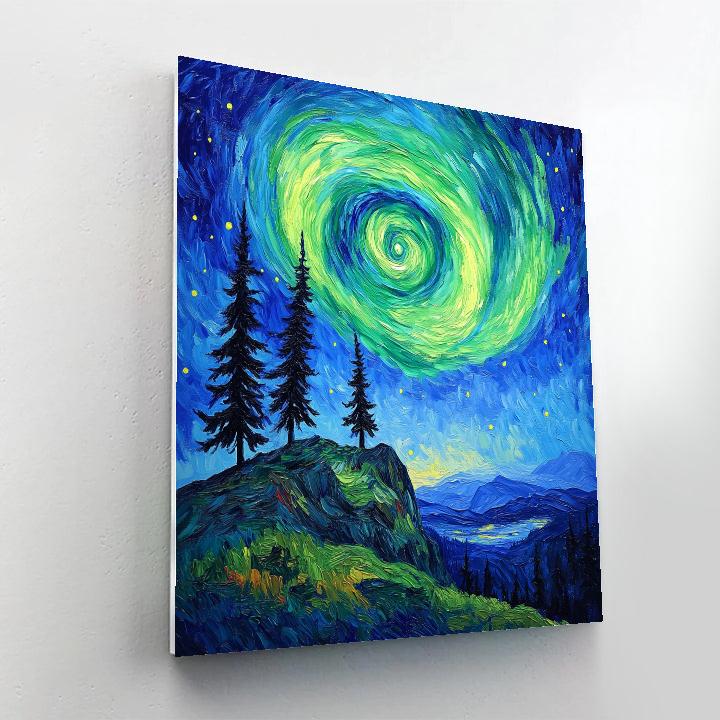 Van Gogh Inspired Aurora Over Cypress Ridge painting number kit