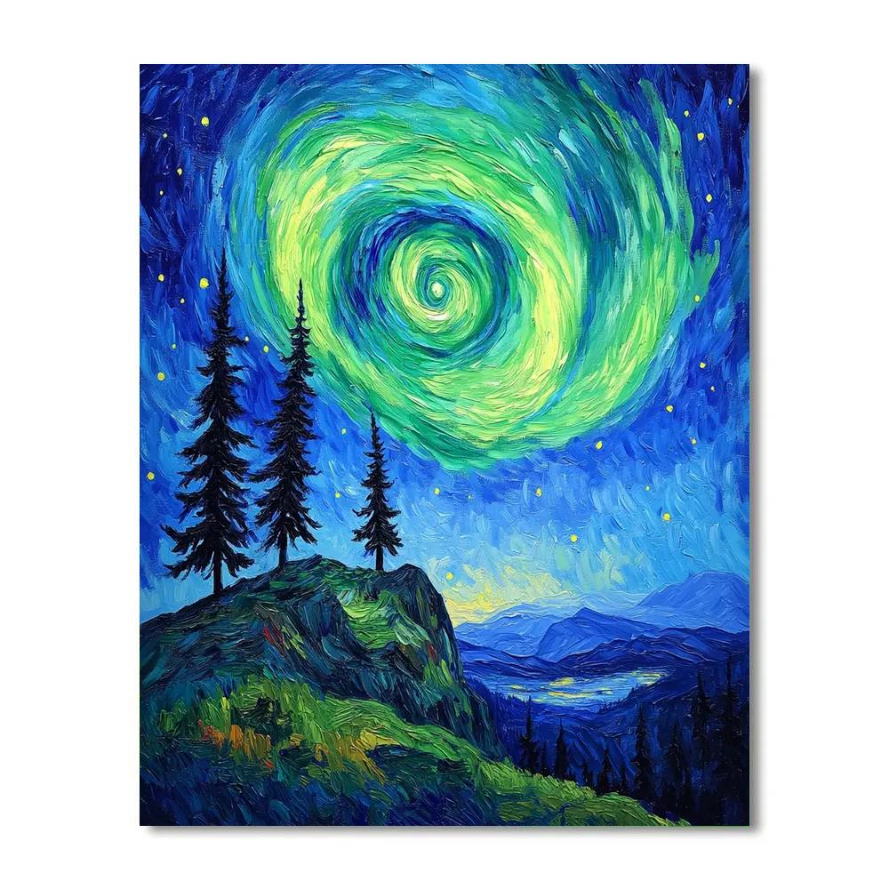 Van Gogh Inspired Aurora Over Cypress Ridge painting number kit