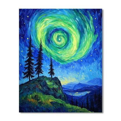 Van Gogh Inspired Aurora Over Cypress Ridge painting number kit