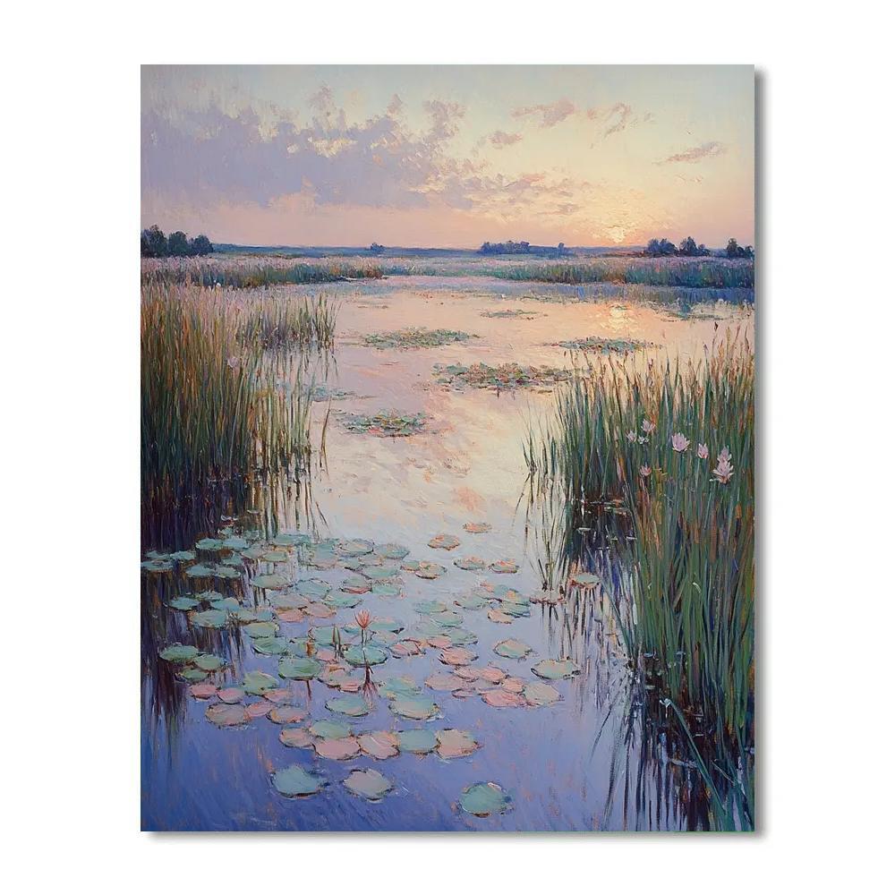 Claude Monet Inspired Opaline Dawn Over Reed Pond paint by number